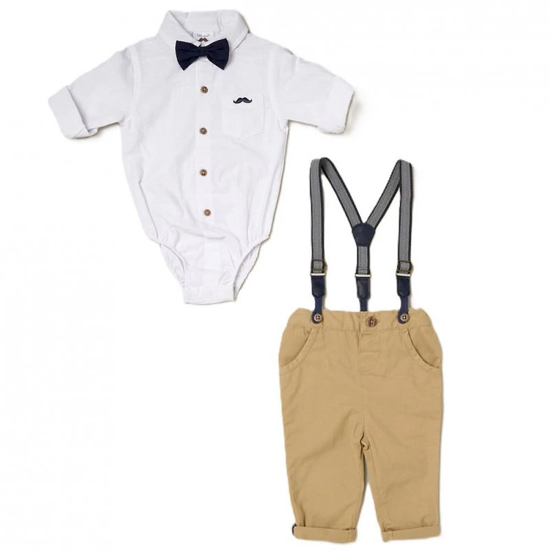 Little Gent Suspender Bowtie Set: Tan