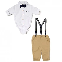 Little Gent Suspender Bowtie Set: Tan
