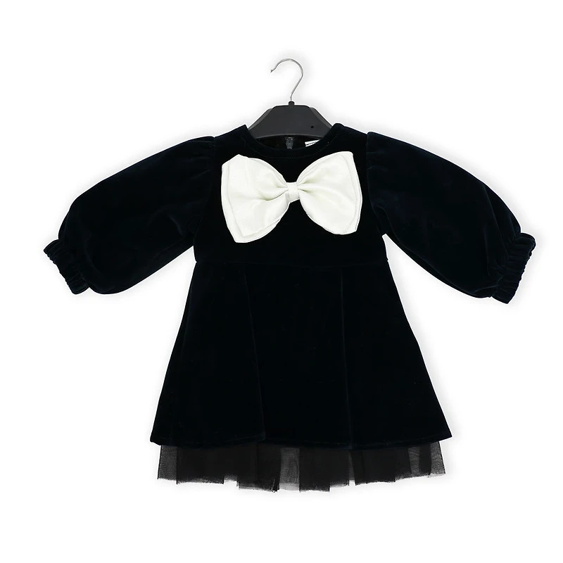 Baby Mode Signature Robe en velours noir avec nœud