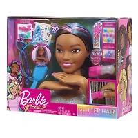 Tête de Coiffure "Paillettes et C'est Parti" Barbie De Luxe à 20 Eléments - Cheveux Bruns