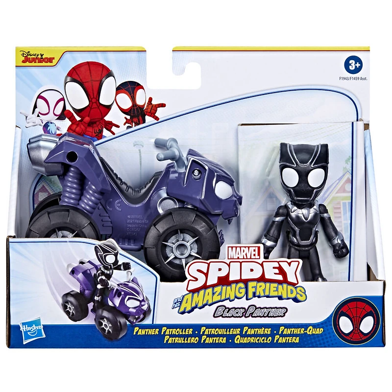 Marvel Spidey and His Amazing Friends, figurine Black Panther avec Patrouilleur panthère