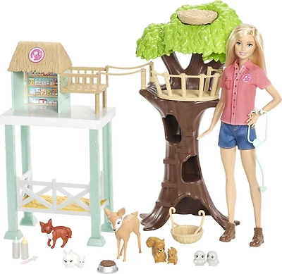 Barbie - Poupée et Refuge des Animaux avec 8 animaux