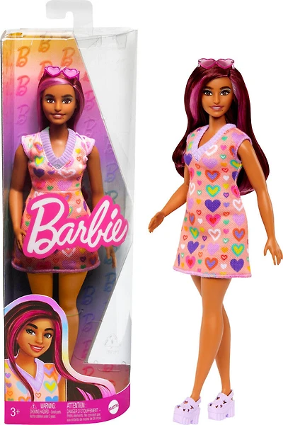 Barbie-Barbie Fashionistas 207-Poupée mèches roses et robe à coeurs