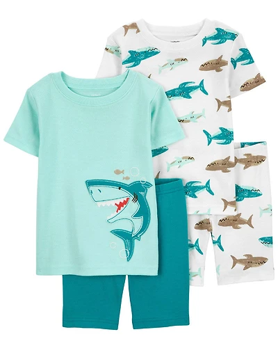 Pyjama 4 pièces en coton ajusté à motif de requin 