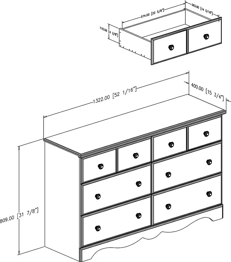 Summer Breeze Bureau double 6 tiroirs- Blanc antique