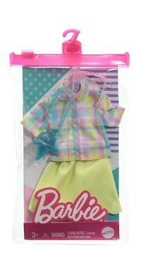​Barbie Fashion Pack with Pastel Plaid Top, Yellow Skirt, Circle Sunglasses and Ice Cream Purse