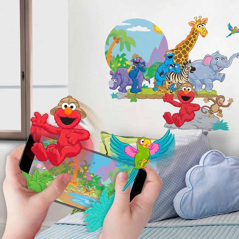 Wall Stories Kids Wall Stickers - Sesame Street, Elmo Goes to the Zoo - Interactive Wall Stickers for Kids Bedrooms - Large Peel and Stick Wall Decals with Free Play and Activity App