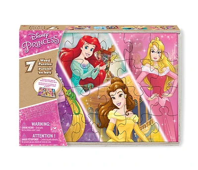 Disney Princess 7-Pack of Wood Puzzles with Wood Storage Tray