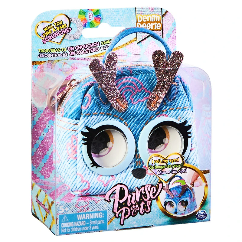 Micro Purse Pets, Biche Denim Deerie, Petit sac à main élégant qui lève les yeux au ciel