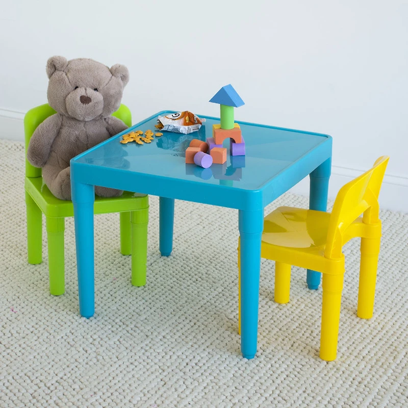 Kids Plastic Table and 2 Chairs, Aqua