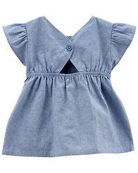 Carter's Two Piece Chambray Top and Floral Bike Shorts