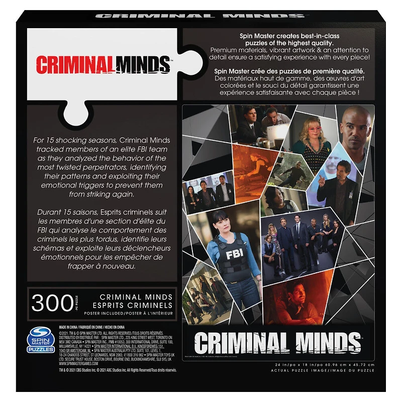 Criminal Minds, 300-Piece Jigsaw Collage Puzzle Spencer Aaron Derek Emily FBI Crime TV Show with Collectible Poster