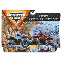 Monster Jam, Coffret de 2 monster trucks officiels en métal moulé Megalodon vs. Octon8er qui changent de couleur, échelle 1:64