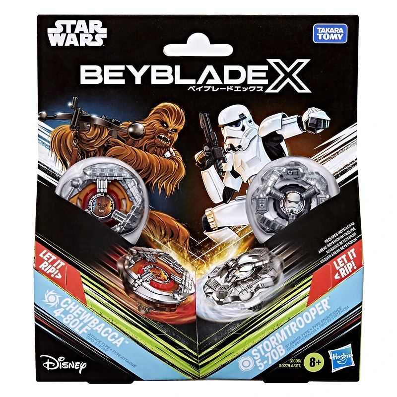 Collaboration Beyblade X et Star Wars, Chewbacca 4-80LF contre Stormtrooper 5-70B - Notre exclusivité
