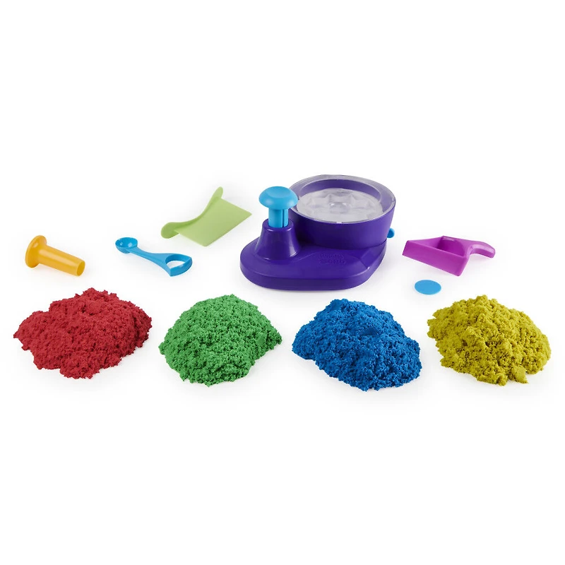 Kinetic Sand, Coffret Swirl N' Surprise avec 907 g de sable modelable rouge, bleu, vert et jaune et 4 outils