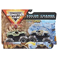 Monster Jam, Coffret de 2 monster trucks officiels en métal moulé Soldier Fortune vs. Max D qui changent de couleur, échelle 1:64