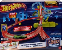Hot Wheels Track Set, Neon Speeders Skyscraper Speed Circuit with 1 Hot Wheels Car