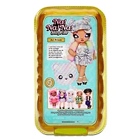 Poupée-mannequin Na Na Na Surprise 2 en 1 et sac à main métallique de la série Glam - Ari Prism, poupée portant une robe argentée prismatique et un chapeau avec sac à main ourson