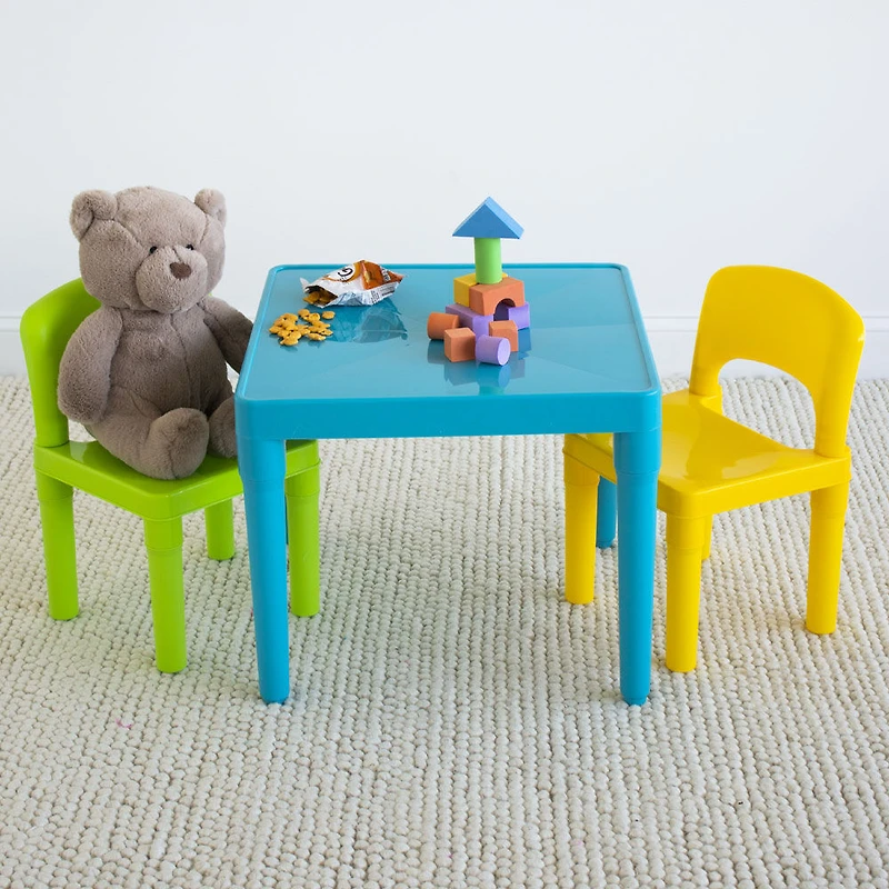 Kids Plastic Table and 2 Chairs, Aqua