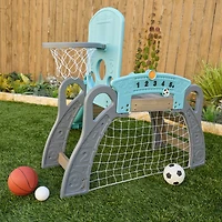 KidKraft Structure à grimper sportive 5 en 1 pour tout-petits comprenant un filet de soccer, un panier de basketball, un coussin de baseball