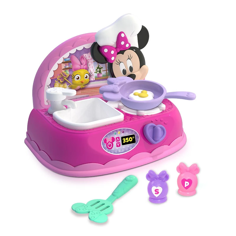 Disney Junior Minnie Mouse Super Sizzlin' Kitchen with Realistic Sounds and Pretend Play Food and Accessories - R Exclusive