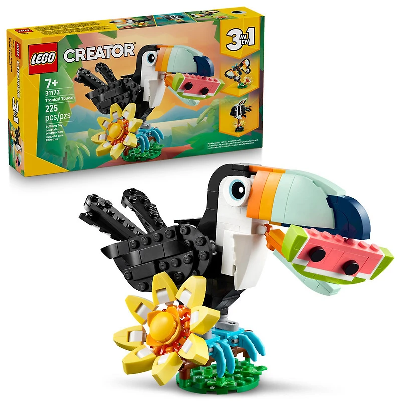 LEGO Creator Les Animaux Sauvages : le Toucan Tropical, Figurine, Se Transforme en Papillon ou en Poisson 31173