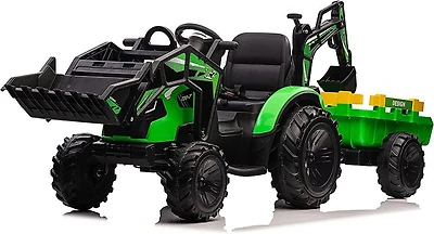 Voltz Toys Tracteur agricole avec pelle, pelleteuse et remorque