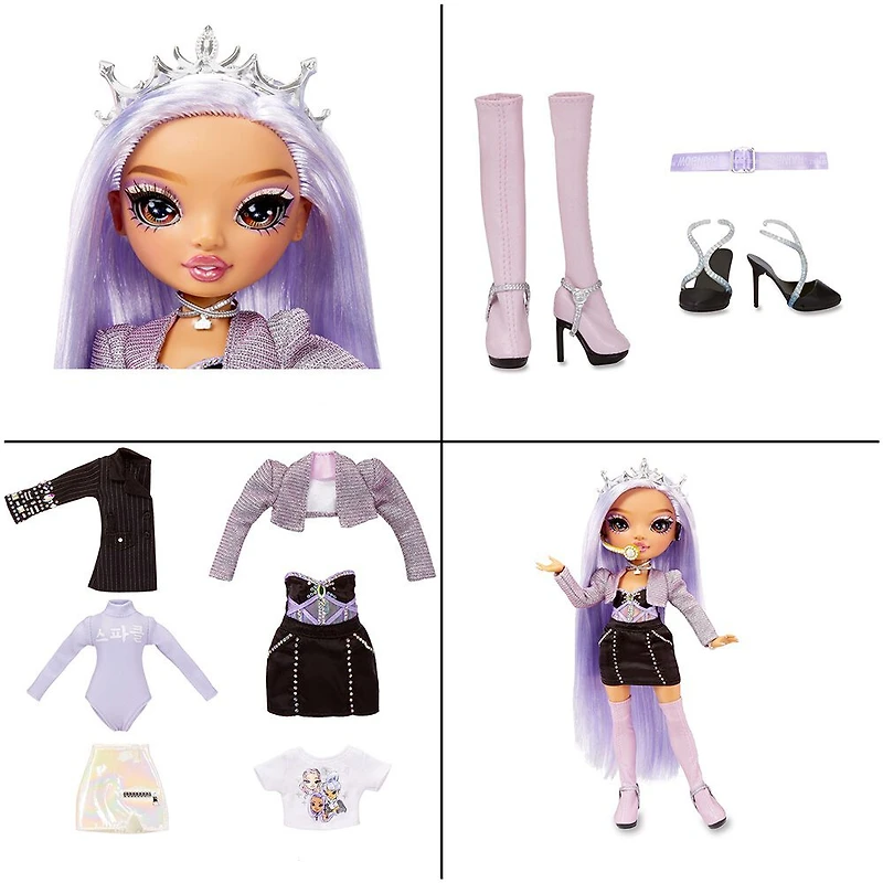 Poupée-mannequin Rainbow Vision Rainbow High Royal Three K-pop - Tiara Song (lilas et violet)