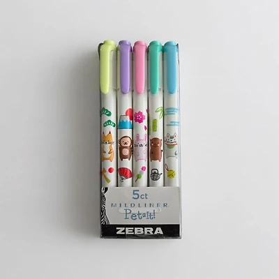 Zebra Mildliner Pet-It Animal 5Pk Assorted Highlighter