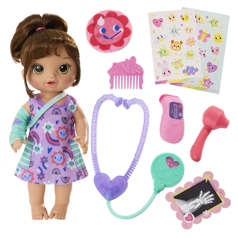 Baby Alive, Bella va mieux, coffret de poupée (cheveux bruns) pour jouer au docteur