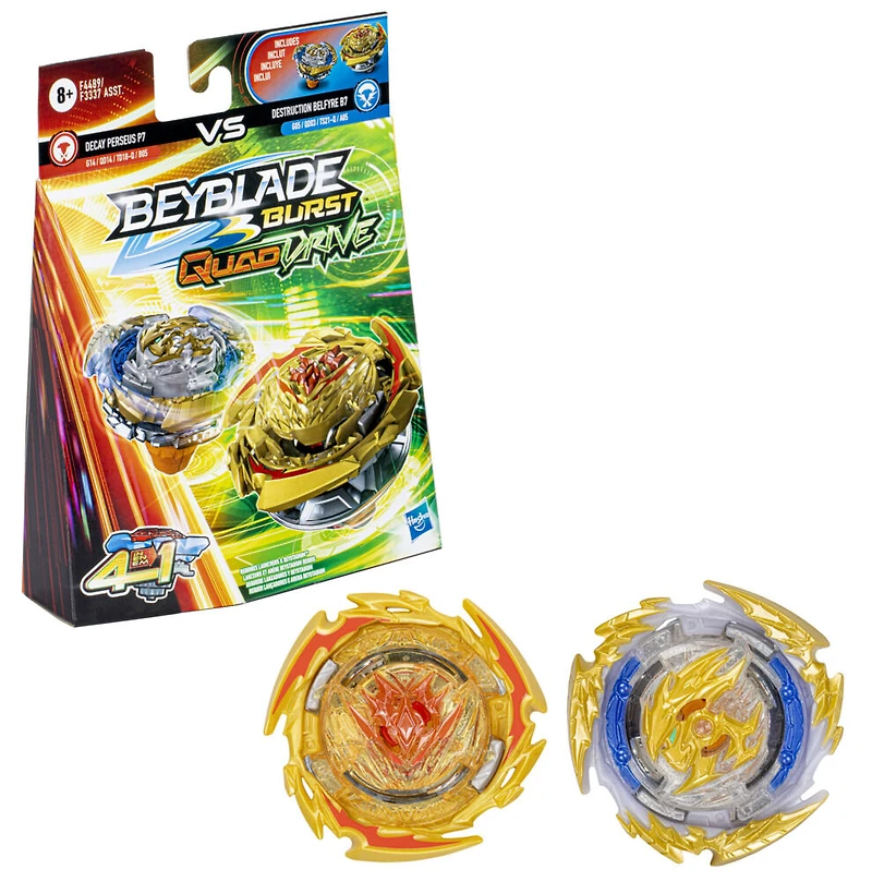 Beyblade Burst QuadDrive, Pack de 2 toupies de compétition Destruction Belfyre B7 et Decay Perseus P7