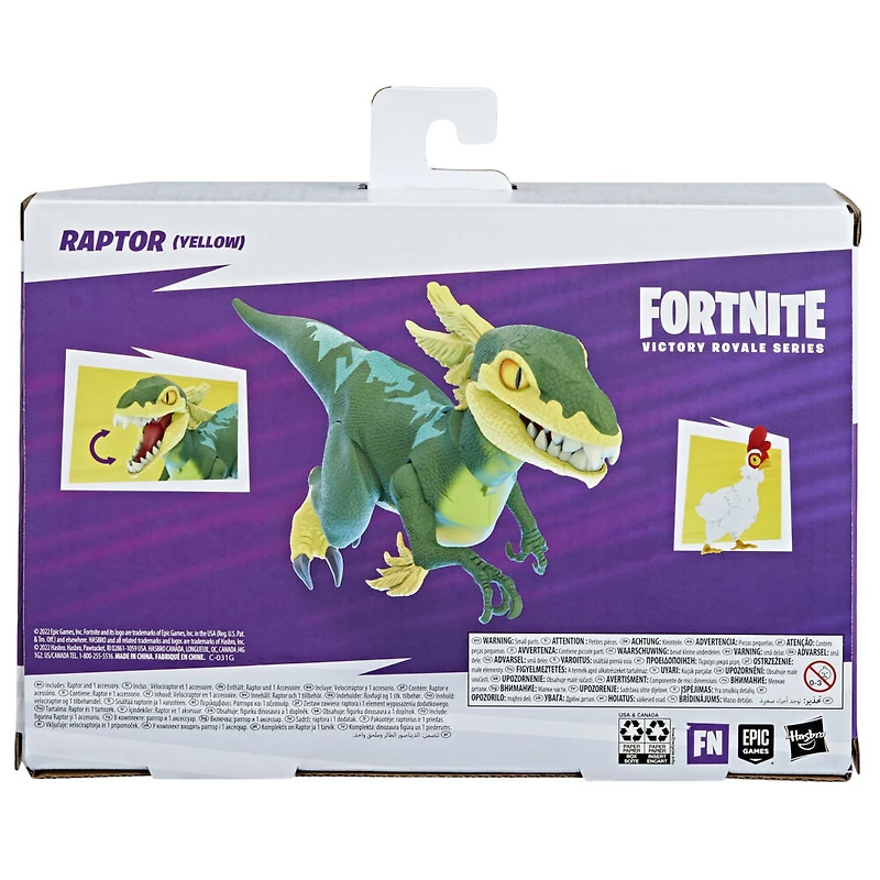 Hasbro Fortnite Victory Royale Series, figurine articulée Raptor (jaune) avec accessoire, 15 cm