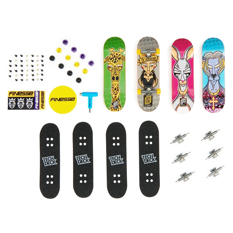 Tech Deck, Coffret de 4 fingerboards Ultra DLX, Skateboards Finesse, Mini skateboards personnalisables à collectionner