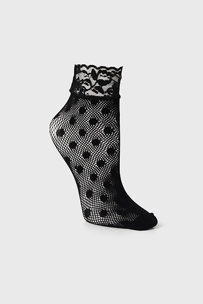 Polka dot fishnet socks with lace