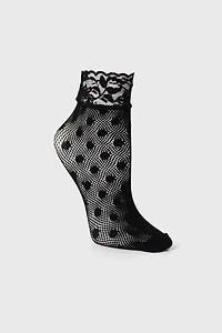 Polka dot fishnet socks with lace