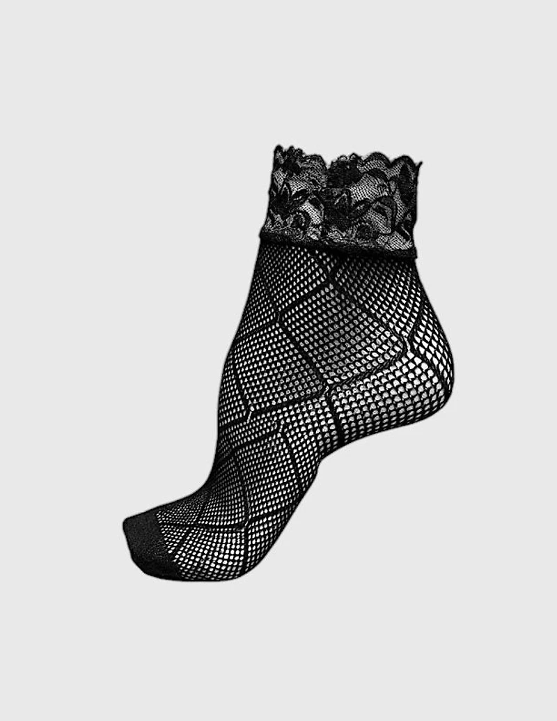 Chaussettes en résille à pois et dentelle
