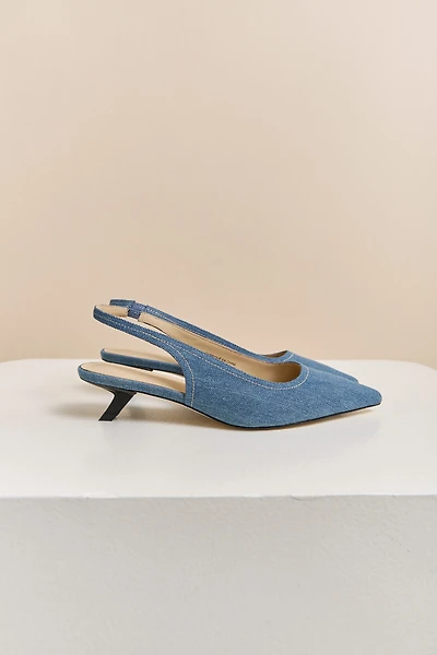 Denim kitten heels