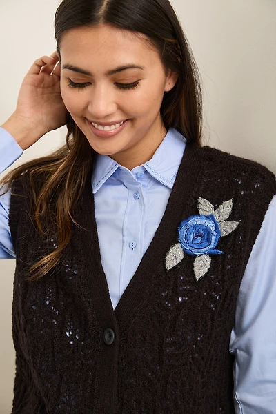 Embroidered Flower Appliqué Brooch