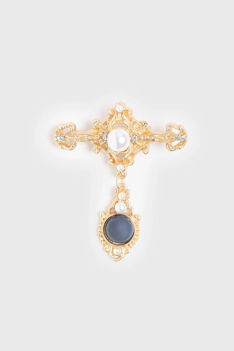 Broche dorée à perles