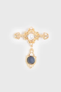 Broche dorée à perles
