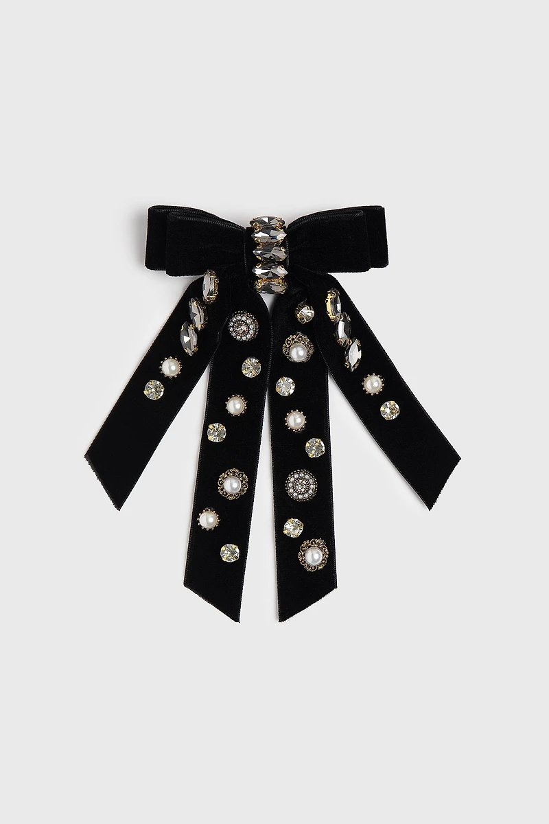 Crystal-embellished bow brooch