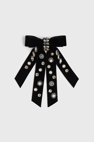 Crystal-embellished bow brooch
