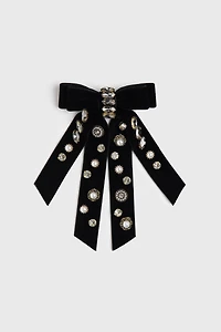 Crystal-embellished bow brooch