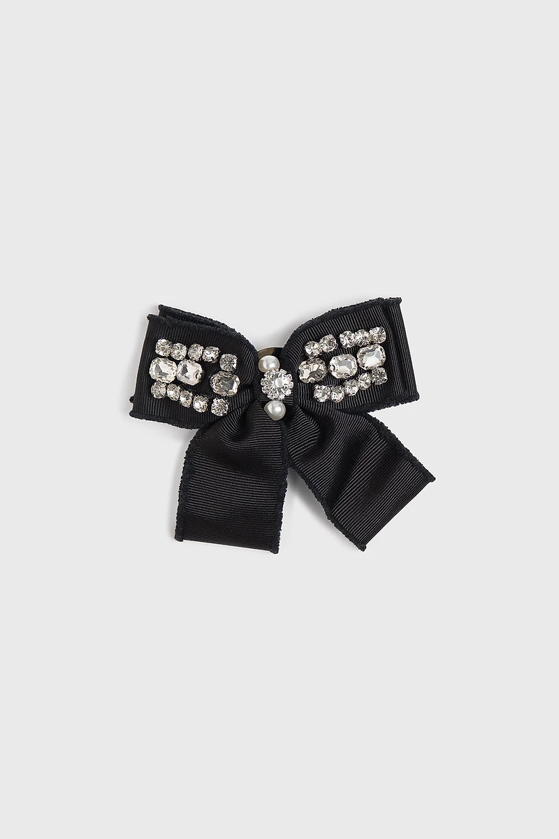 Embellished grosgrain bow brooch