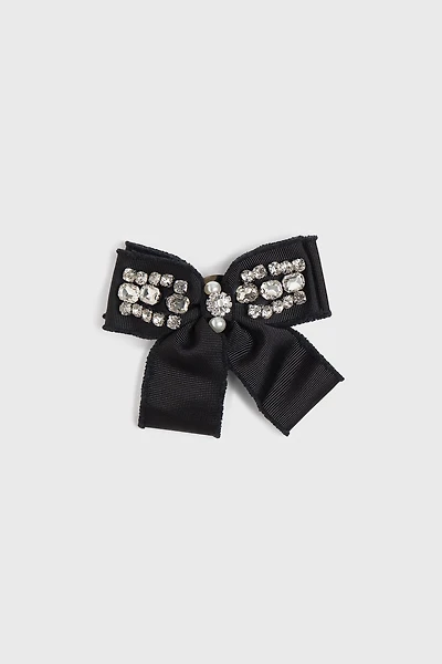 Embellished grosgrain bow brooch