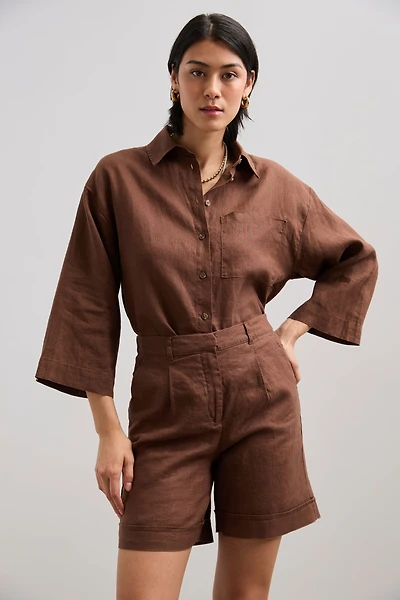 Oversized cropped linen blouse