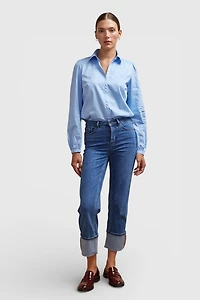 Puffy sleeve blouse with button detail