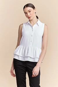 Sleeveless blouse with ruffles at bottom