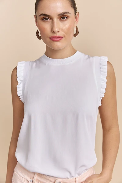 Top with frill and rib knit detail