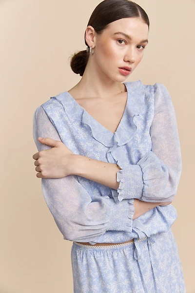 Floral printed blouse with frills